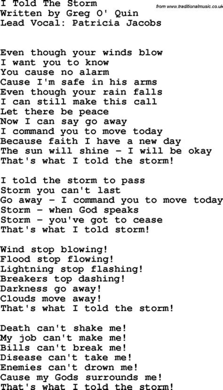 Patricia Jacobs’s
I Told The Storm Lyrics