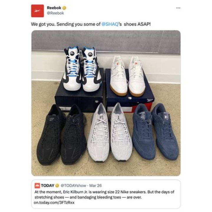 Reebok wins internet after gifting Michigan teen Eric Kilburn Jr. size 22 sneakers originally made for Shaquille O’Neal